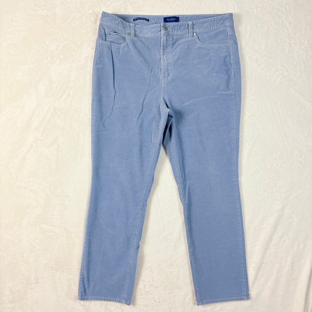 Talbots Pants Women Sz 16 Blue Corduroy High-Waist Straight-Leg‎ Pants Stretch